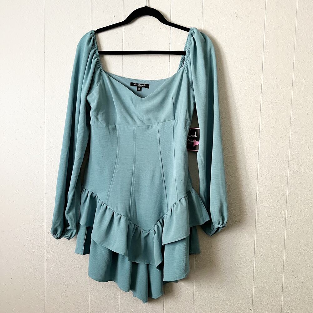 Mixed Threads Puff Sleeve Basque Mini Dress Womens Large Party Cocktail Event - Picture 2 of 13